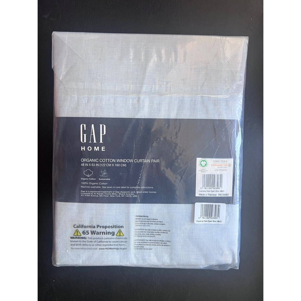 Gap Home Organic Cotton Window Curtain Pair Blue Chambray 48 x 63 2 Panels NEW - Picture 2 of 2
